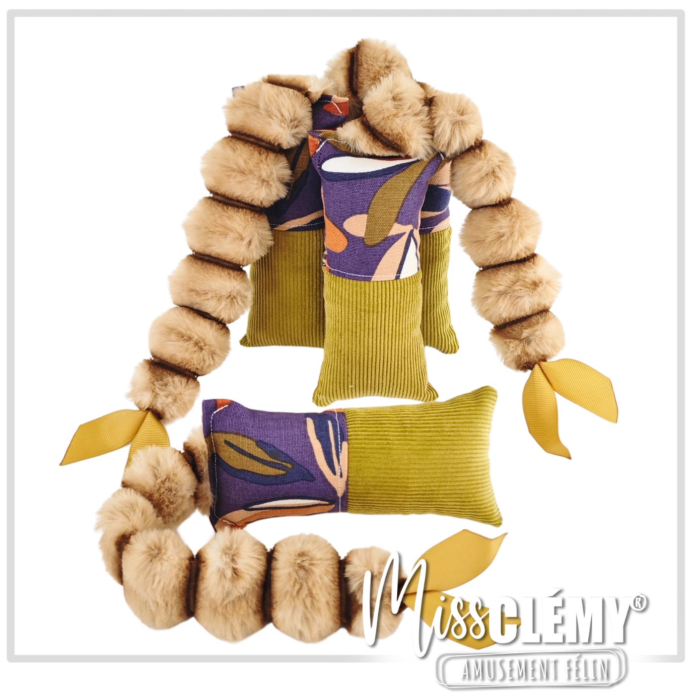 jouet pour chat, vert et violet, peluche Missclémy