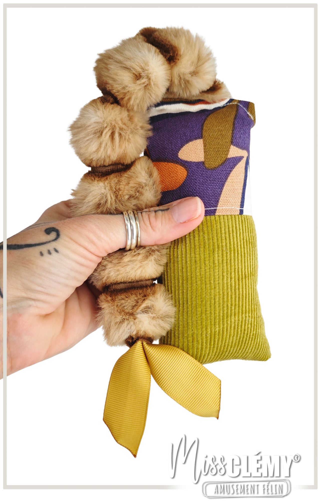 jouet pour chat, vert et violet, peluche Missclémy