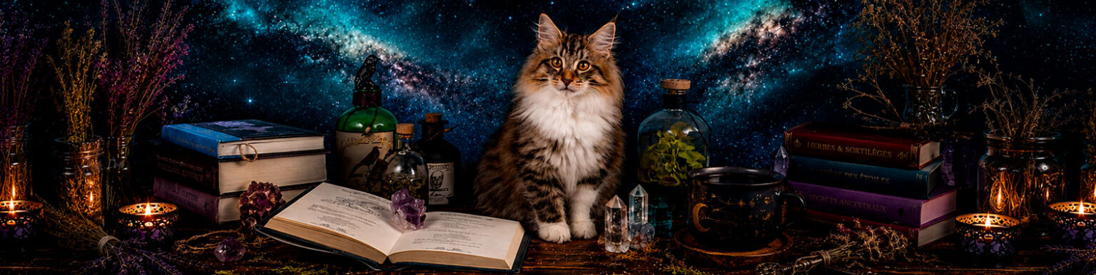 chat dans un atelier magique