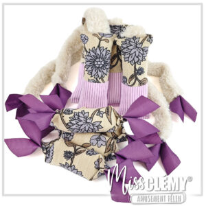 Jouet pour chat mauve et beige, ruban, peluche et velours