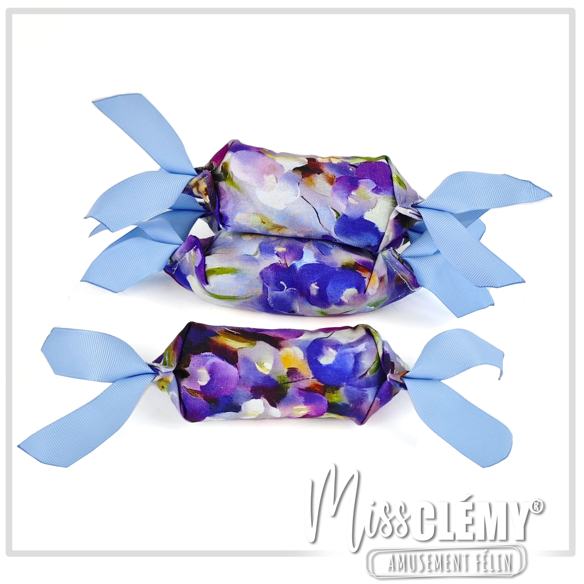 jouet pour chat en forme de bonbon violet bleu