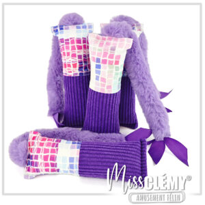 kickers boudin à frapper pour chat, mauve et violet avec queue en fourrure