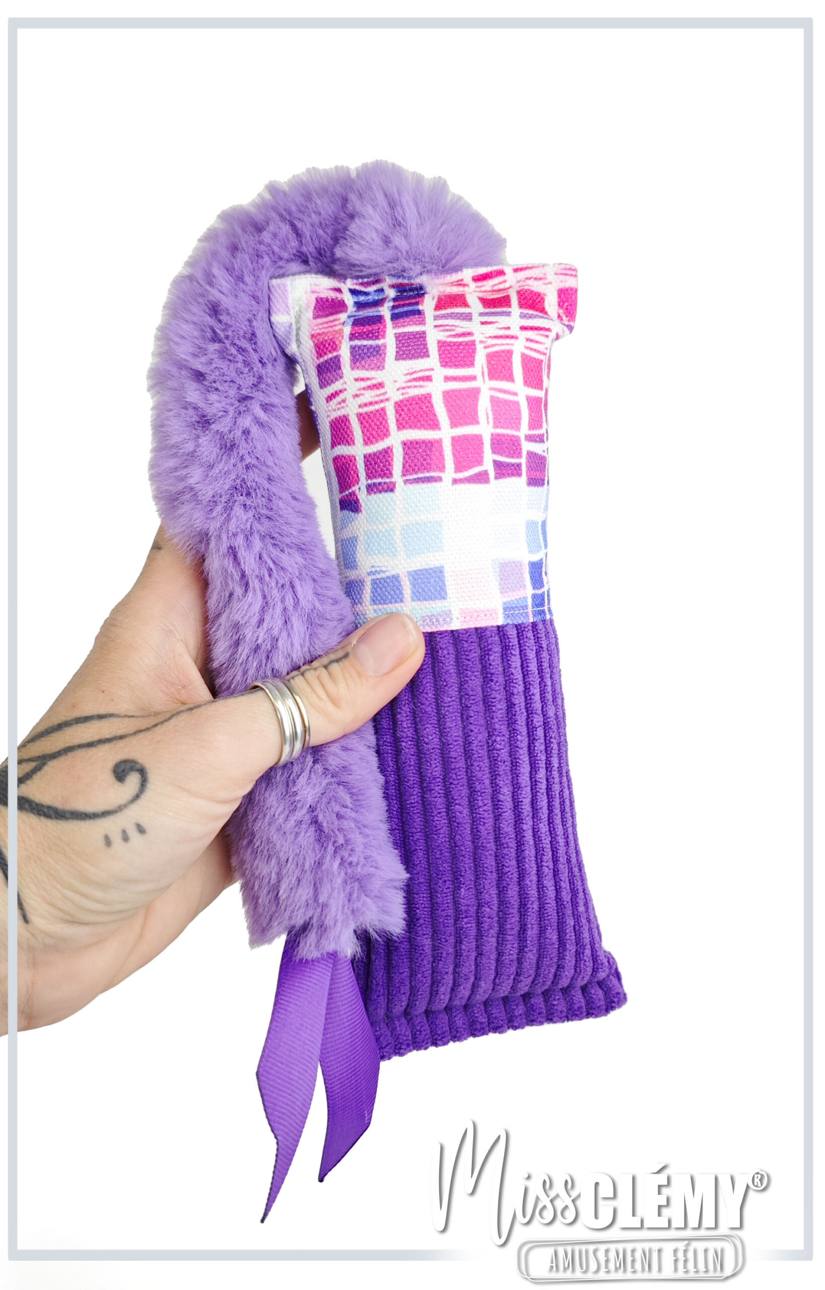 kickers boudin à frapper pour chat, mauve et violet avec queue en fourrure